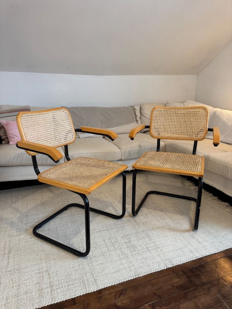 PAIR OF RATTAN CANTILEVER CHAIRS