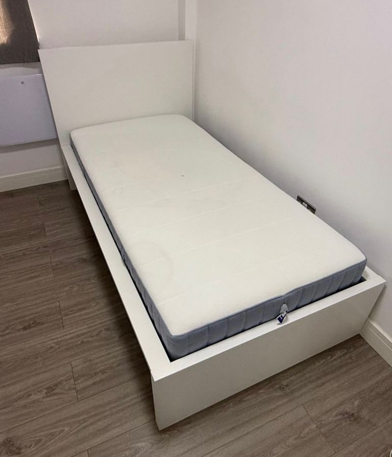 FREE DELIVERY IKEA MALM white single bed frame with mattress, in good condition.