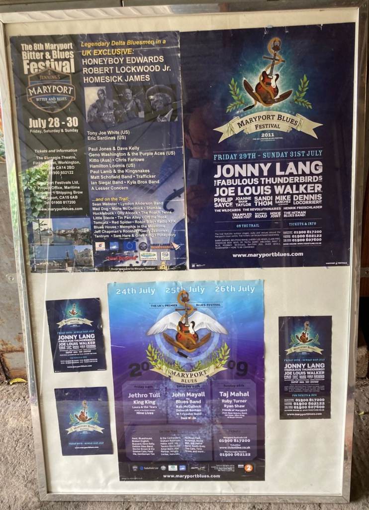 3 x Vintage Maryport Blues Festival Posters In Glass Display Case 37 x 25