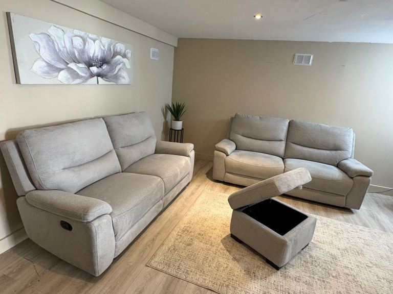 Burley 3-3 manual recliners  Storage footstool. £995