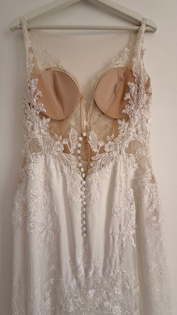 Ivory Lace Fit-and-Flare Wedding Dress with Illusion Back