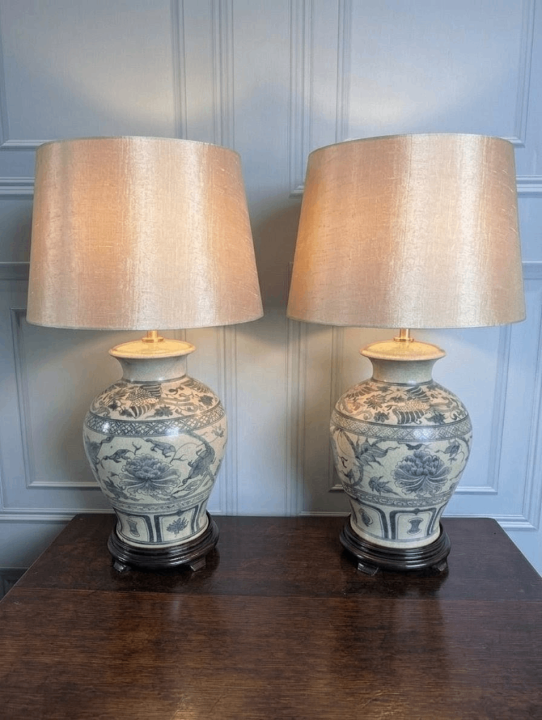 A pair of Chinese Ginger Jar style ceramic table lamps
