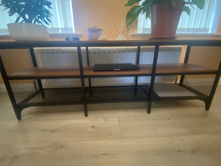 Industrial Style Metal & Brown Shelf TV Stand / Console Table