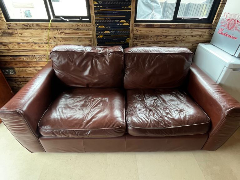 Brown Leather 2-Seater Sofa - FREE