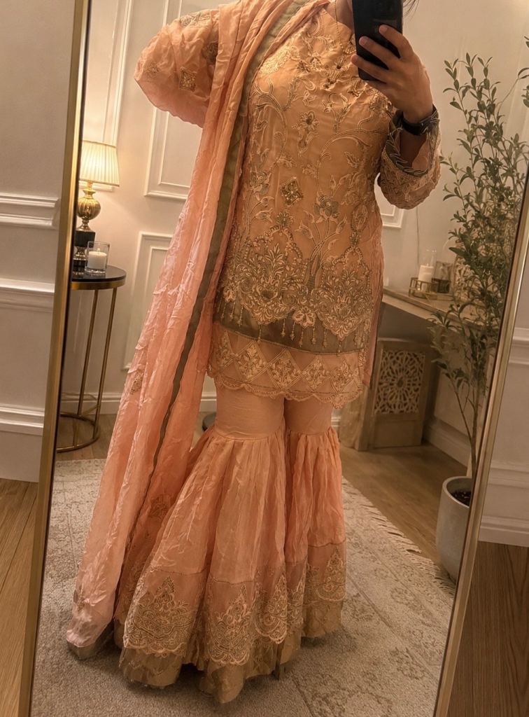 Sara Jahan Peach Embroidered Traditional Wear – New with Tags