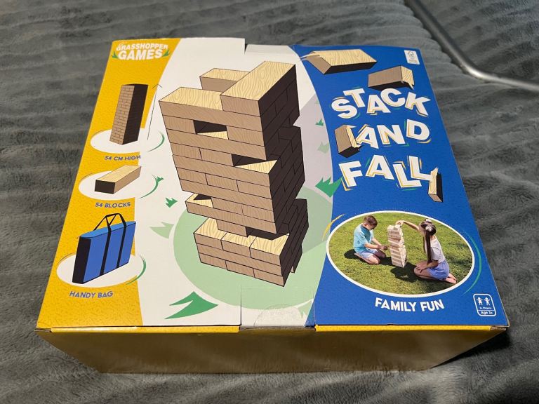 Grasshopper Games - Giant Stack N Fall - Tumble Tower for Kids and Adults - 54 Wooden Blocks - Yenga