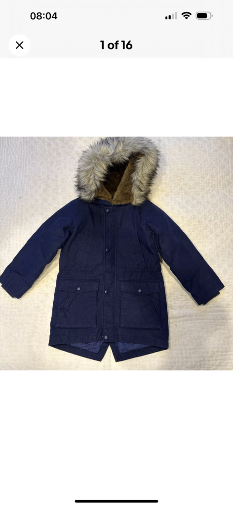 Crewcuts Kids Navy Blue Faux Fur Hood Down Parka Jacket Coat Size 6-7 Years 