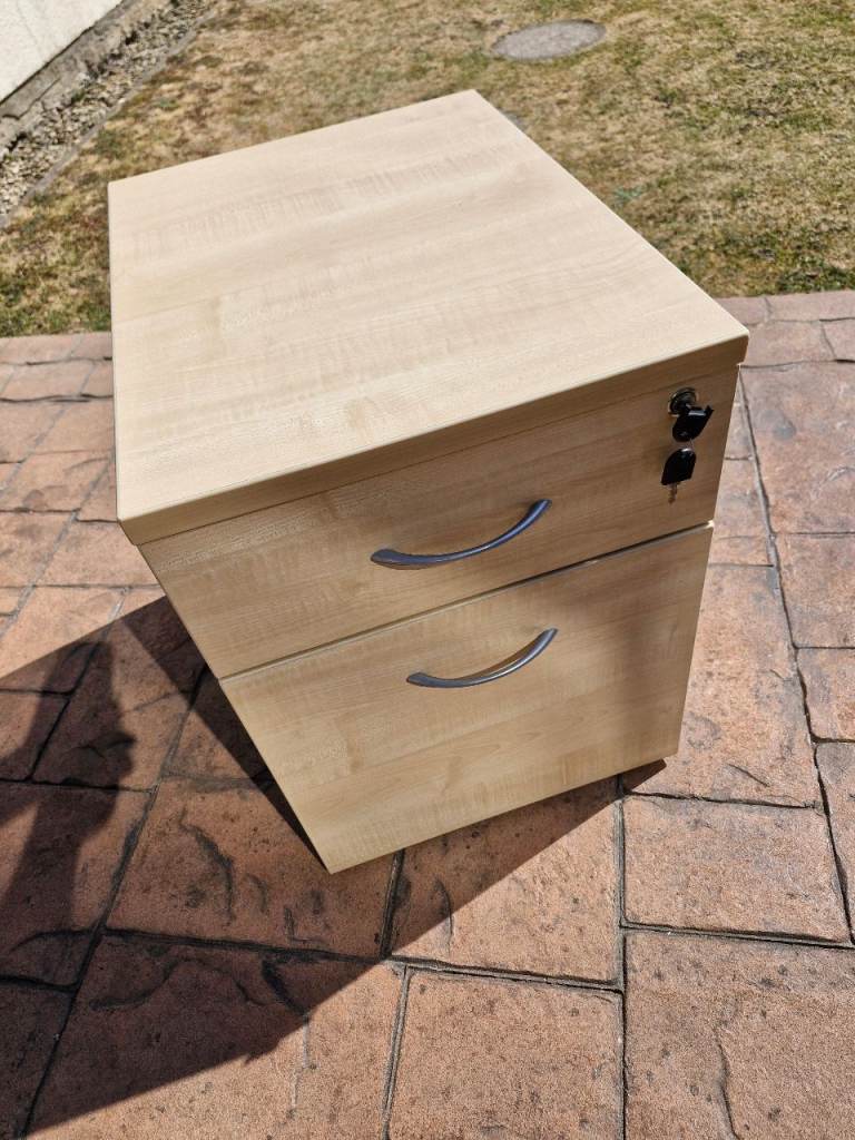 Wooden 2-Drawer Filing Cabinet with Lock – Good Condition