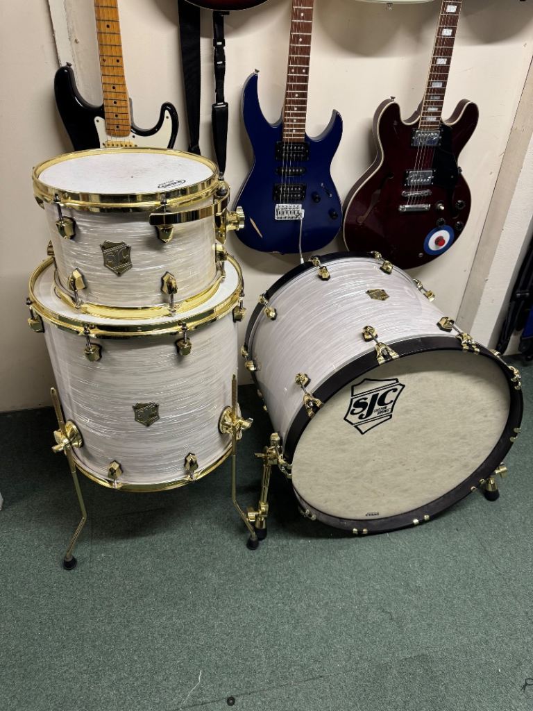 SJC Custom Providence 22" 12" 16" Shell Pack Drum Gold Hardware Acoustic White