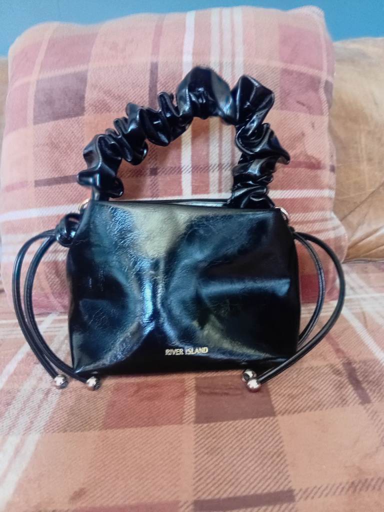 River Island Black Patent Scrunchie Handle Bag 