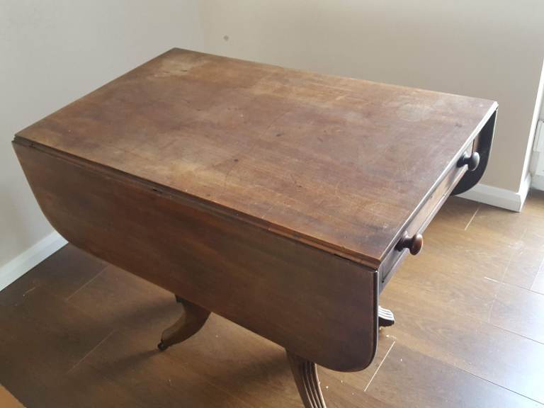 Antique Pembroke Wooden Drop Leaf Table with Drawer – Fair Condition