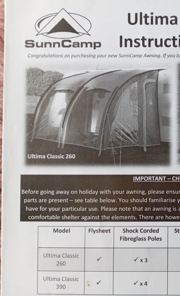 Sunncamp 260 porch awning 