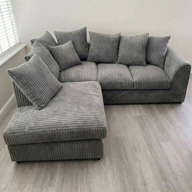 Grey Corduroy Corner Sofa-New