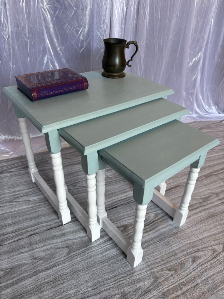 ✨Beautifully refinished blue and white nest of tables ✨