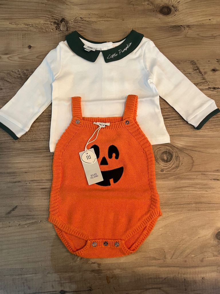 River Island Size 3-6 mths or Newborn Shirt/Pumpkin Outfit Set New with Tags Baby Halloween