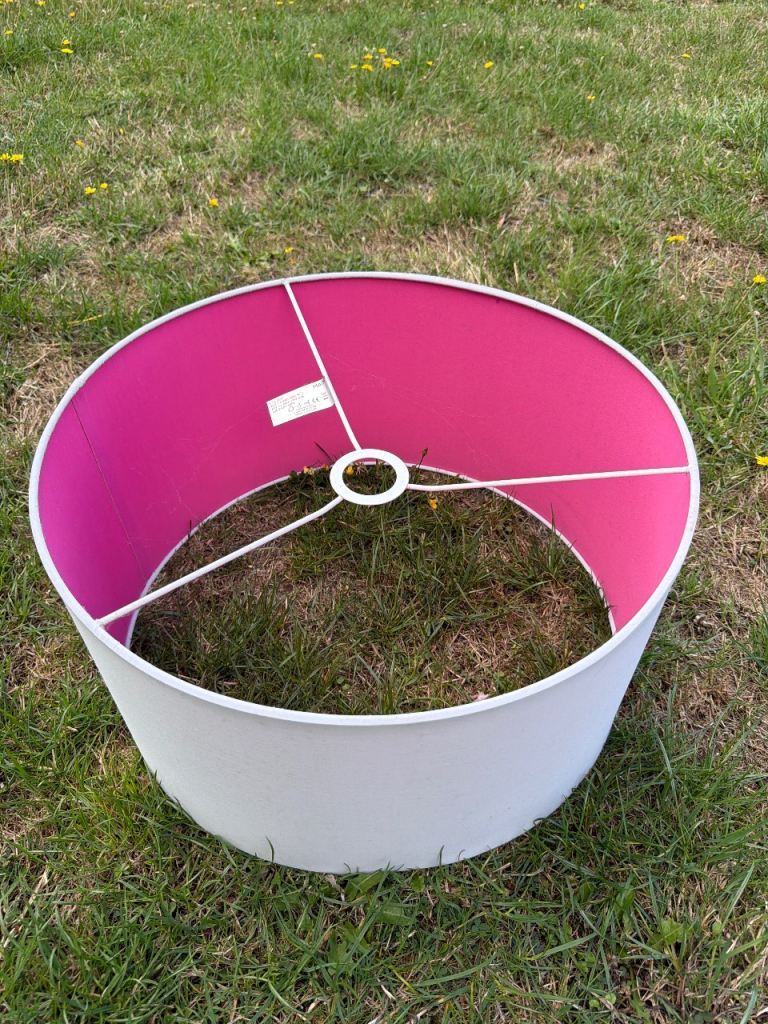 White & Pink Drum Fabric Lampshade – Excellent Condition
