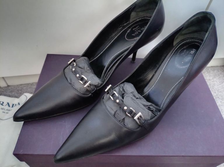 Prada black leather shoes Calzature Donna Old Anil Nero size 40.5