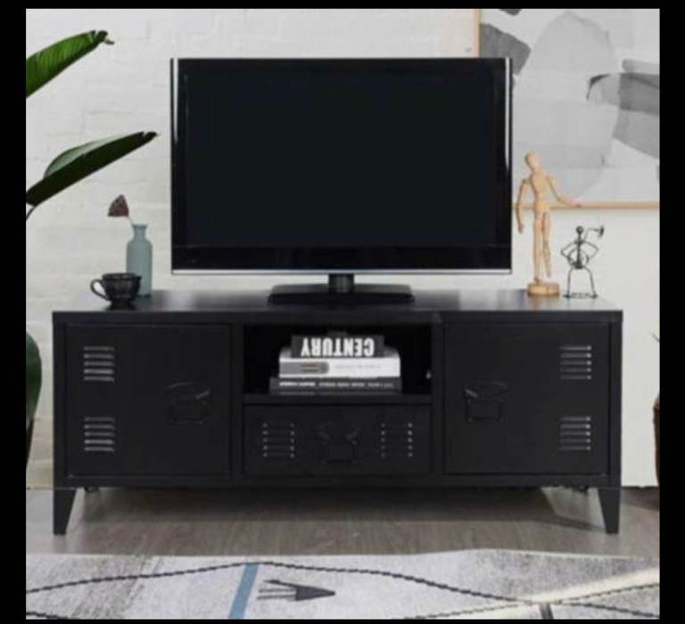 Black Metal Media Unit with Storage – brand new 