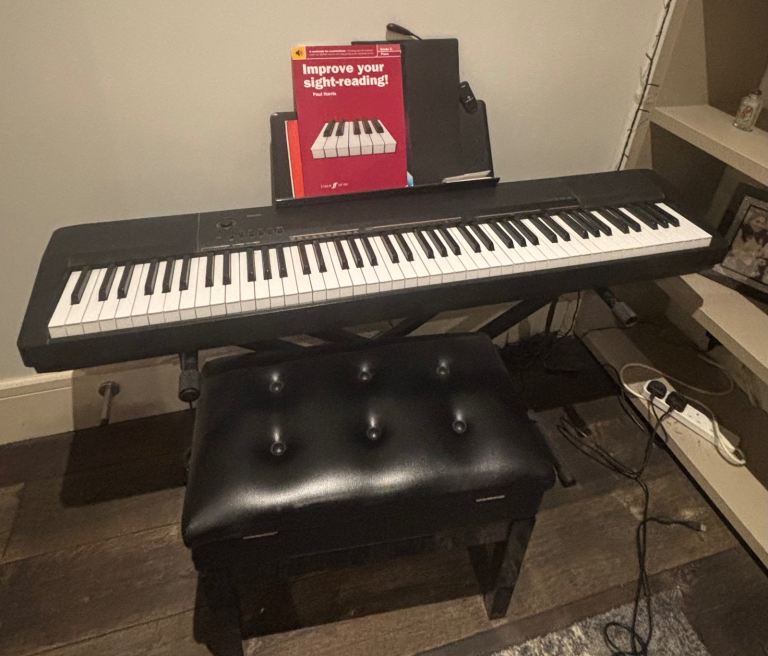 Casio keyboard, stand, pedal and stool 