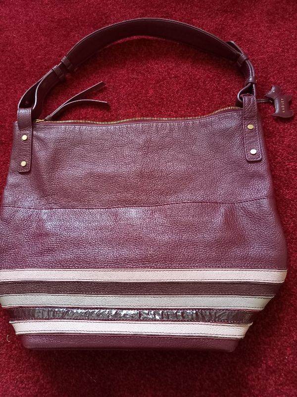 Radley Purple Leather Shoulder Bag with Striped Detail – Very Good Condition