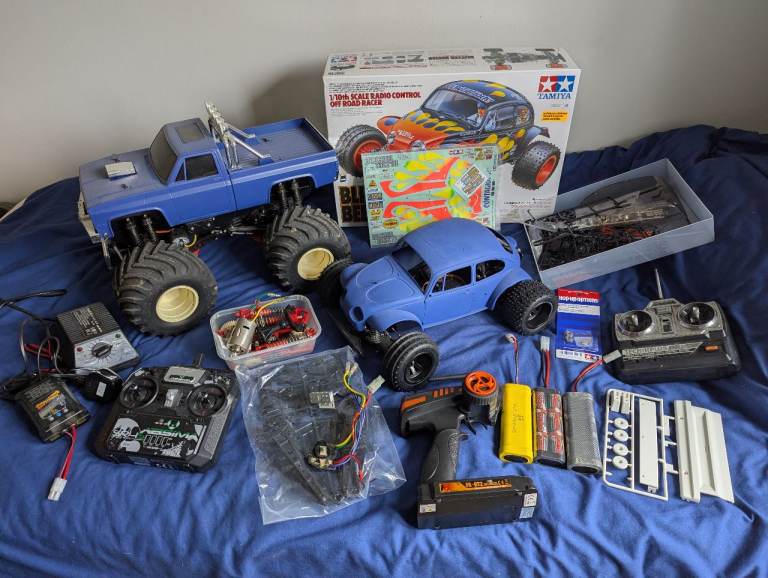 Tamiya RC clodbuster and blitzer beetle
