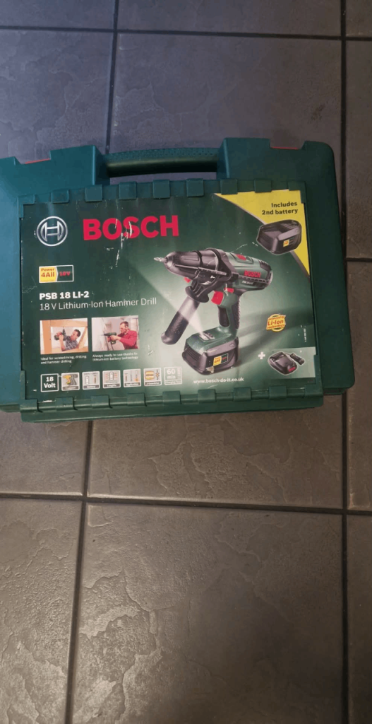 Bosch PSR 18 LI-2 Cordless Drill with 2 batteries Case and Charger
