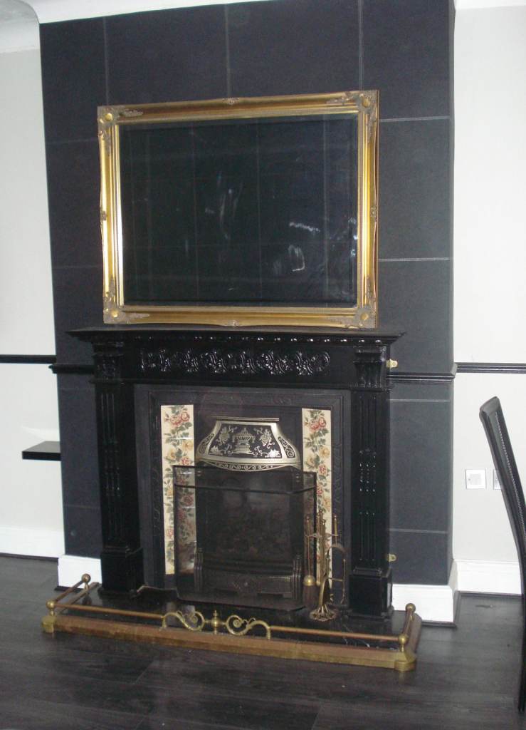 RECLAIMED WOODEN HAND-CARVED PAINTED FIRE SURROUND