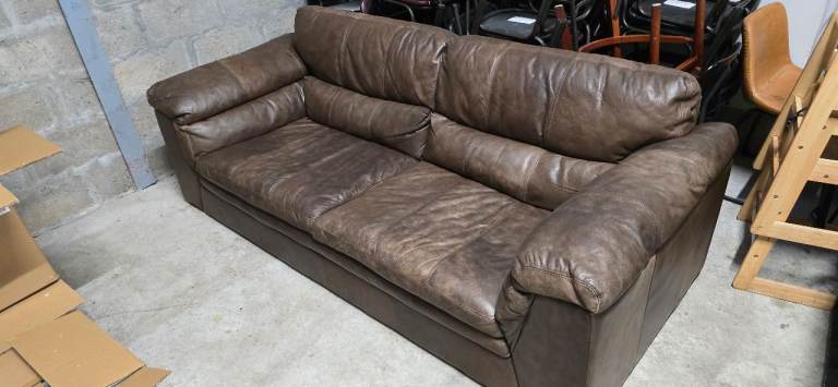 Real brown leather sofa