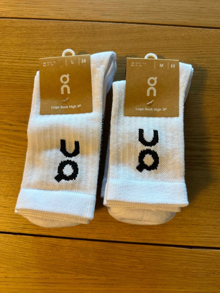 New On Running Logo Socks High 3P – White, Sizes M or L