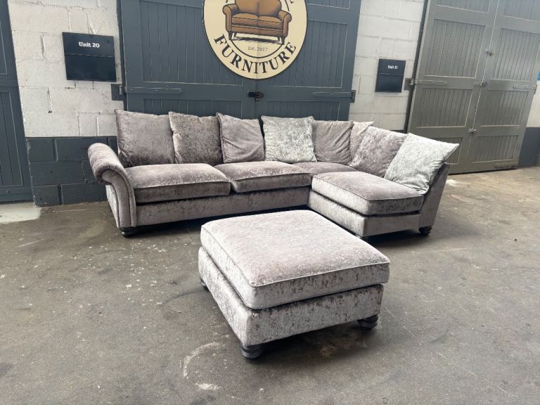 Sofology crushed velvet L shape sofa with stool, FREE DELIVERY 