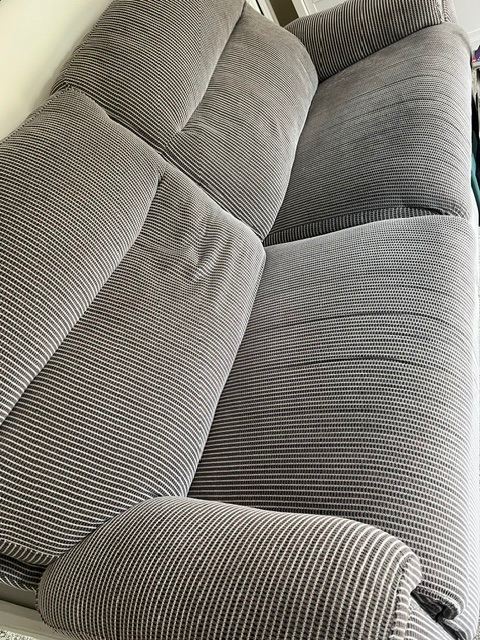 3 SEATER SETEE AND RECLINING CHAIR table Grey Striped Sofa – Good Condition