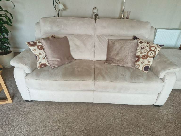 Comfy Cream Faux Leather Sofa Set – Good Condition, Living Room Ready