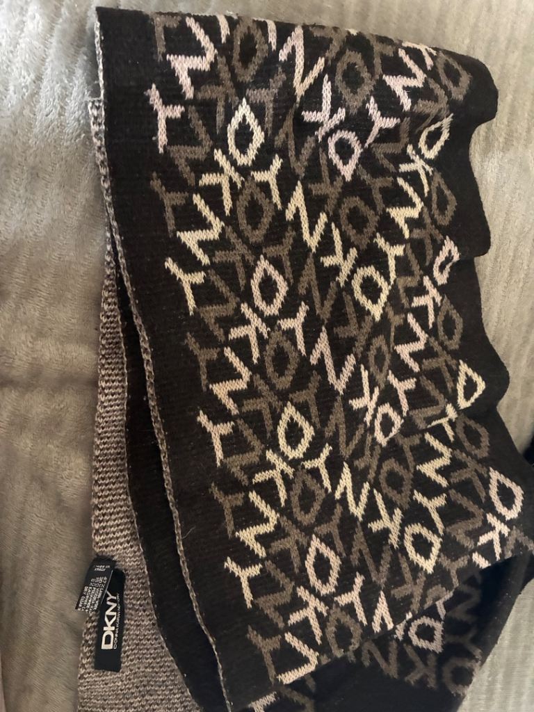 DKNY Brown/Grey Scarf - Made in Italy, Good Condition