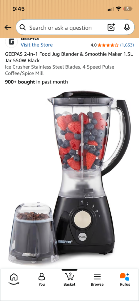 Geepas 2-in-1 Blender 1.5L + Grinder Brand New Sealed Box Free Delivery Tomorrow - £50