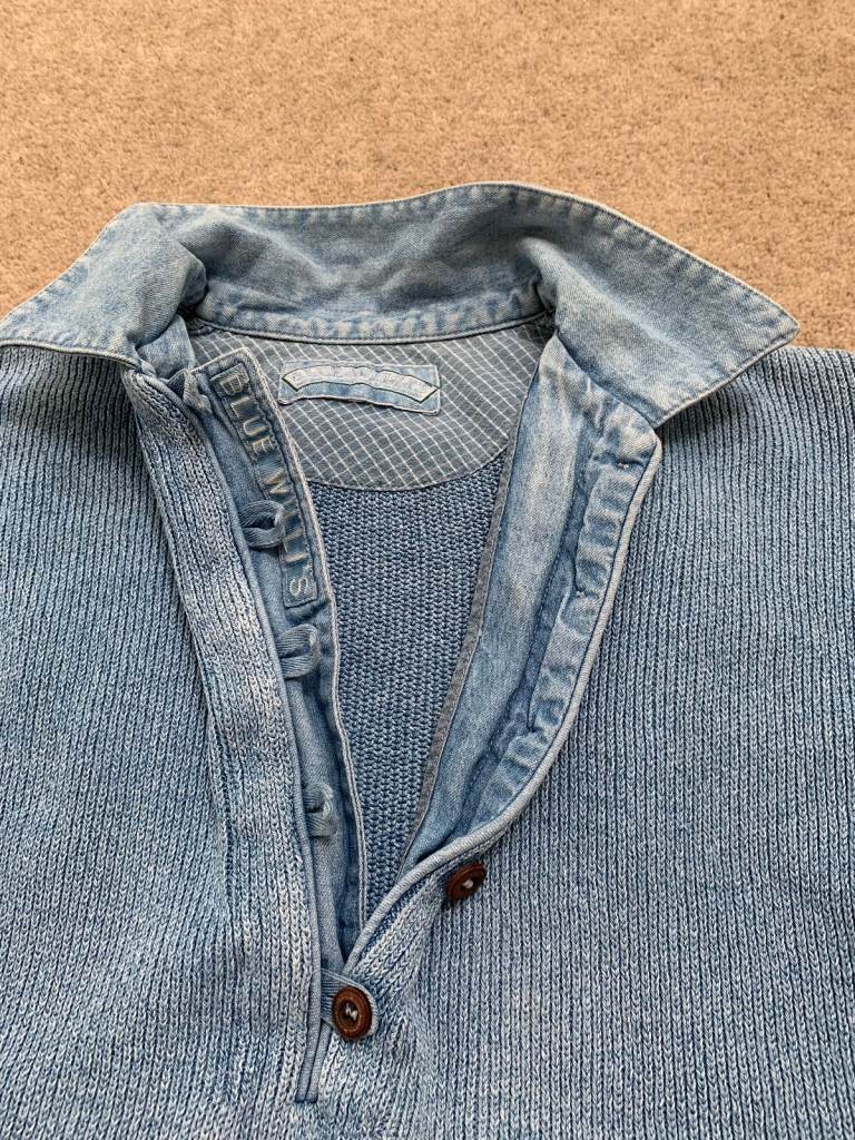 Blue Willis Men's Knitted Cotton Sweater Size S Washed Indigo Blue Dyed colour