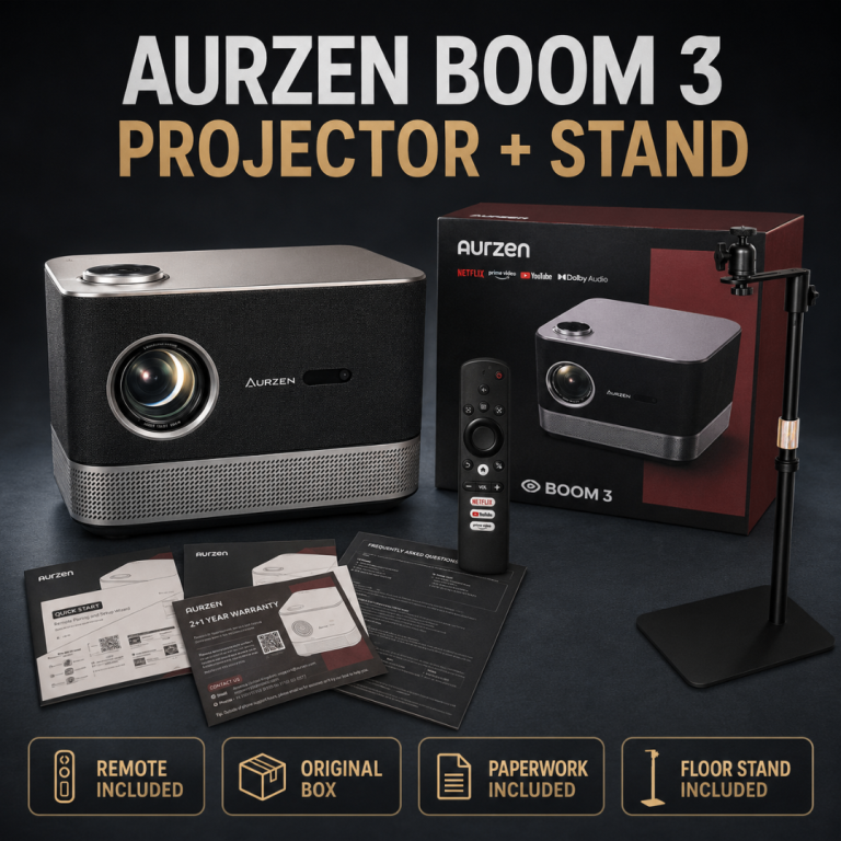 Aurzen BOOM 3 Smart Projector With Adjustable Floor Stand – Boxed