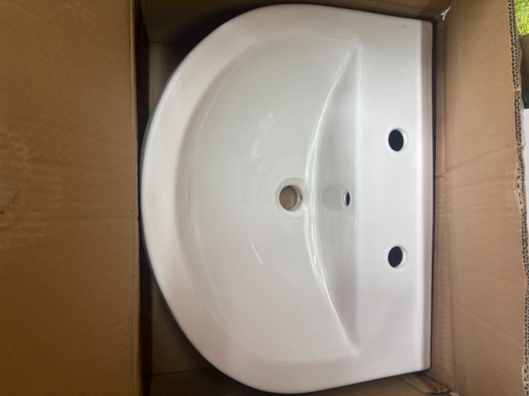 New White 540mm Ceramic Bathroom Basin - 2 Tap Holes