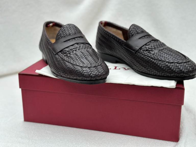Brand New Swiss Made Bally Leather PLINKER Woven Loafers Leather Shoes– Size UK 8