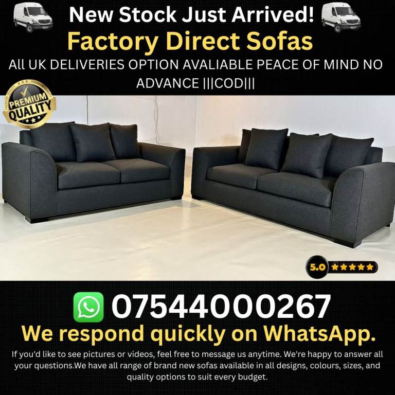 New Stock! Factory Direct Sofas – Various Colours & Styles