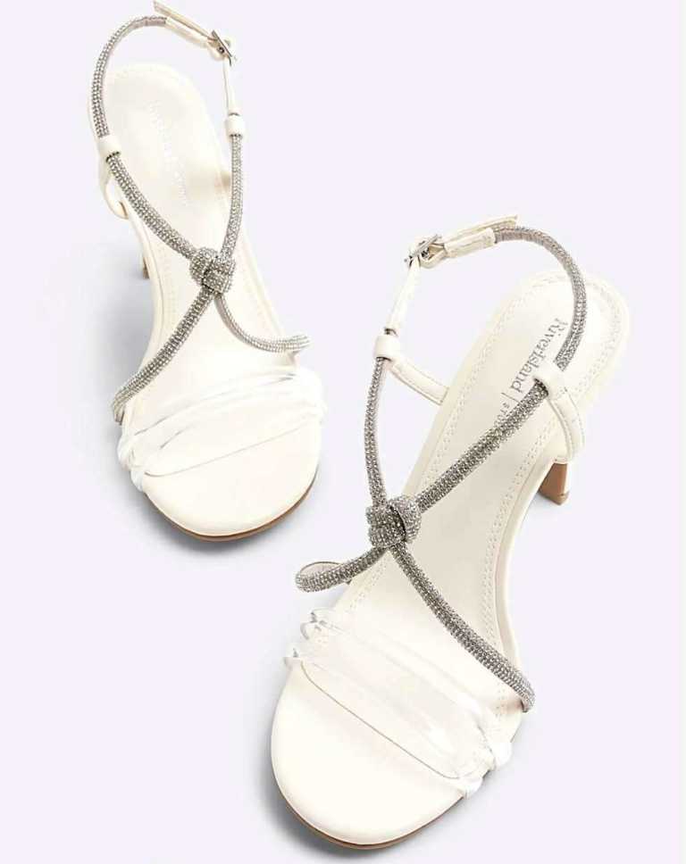 River Island Womens Heeled Sandals White Wide Fit Diamante  brand new in box UK size 7