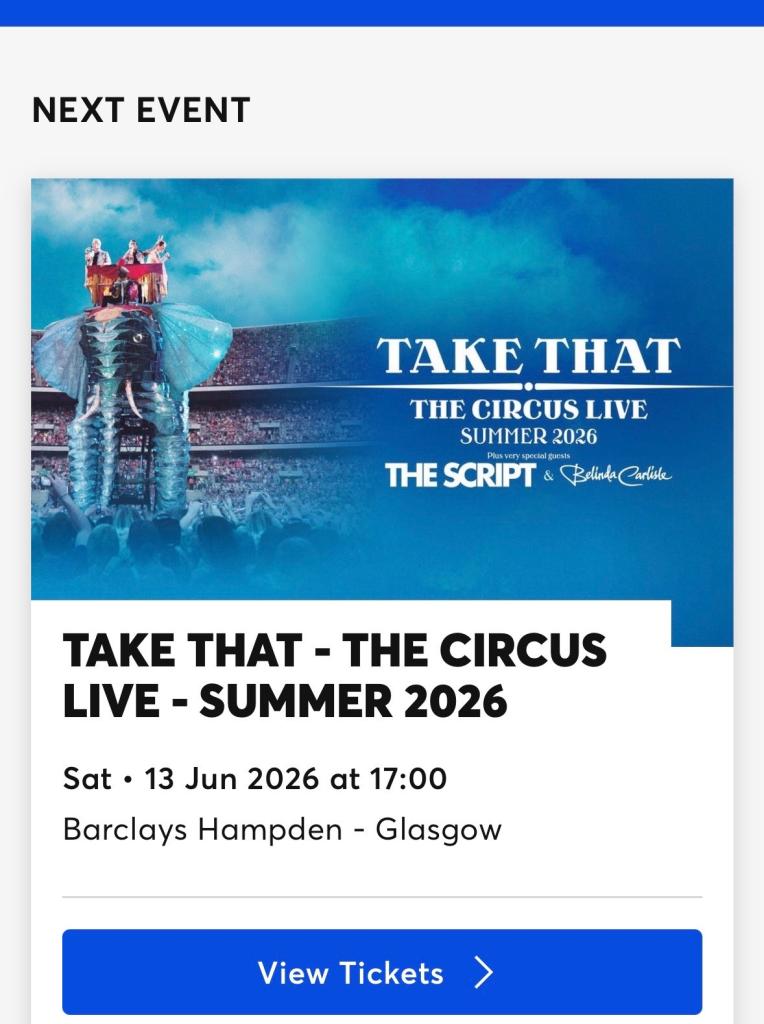 2 x tickets for take that sat 13th June 