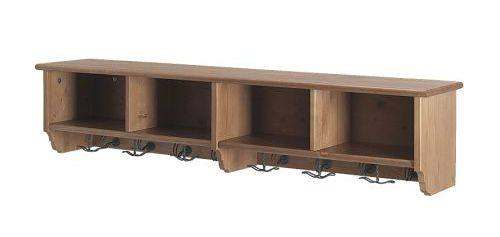 Wood Wooden Pine Rustic Wall Mounted Coat Hat Rack IKEA LEKSVIK 14 Hooks Storage Bin Shelf
