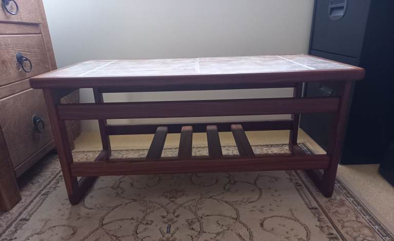 Mid Century vintage tile topped teak coffee table, looks new but preloved, very solid