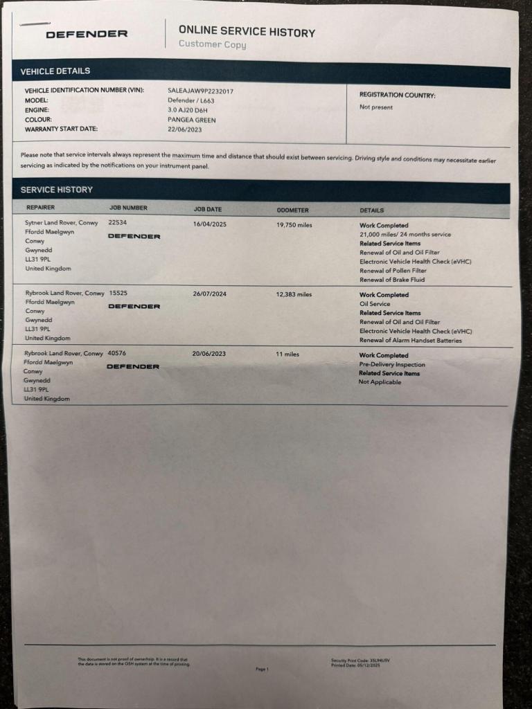 2023 Land Rover Defender 3.0 D250 Hard Top Auto PANEL VAN DIESEL Automatic