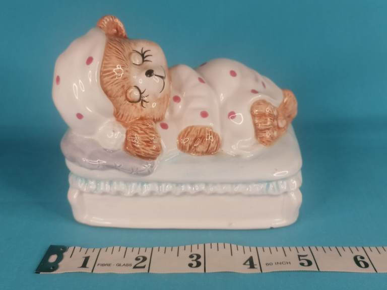 Vintage Porcelain Sleepy Bear Piggy Bank  Home decor - Made in Germany 1980-1990s. As seen.