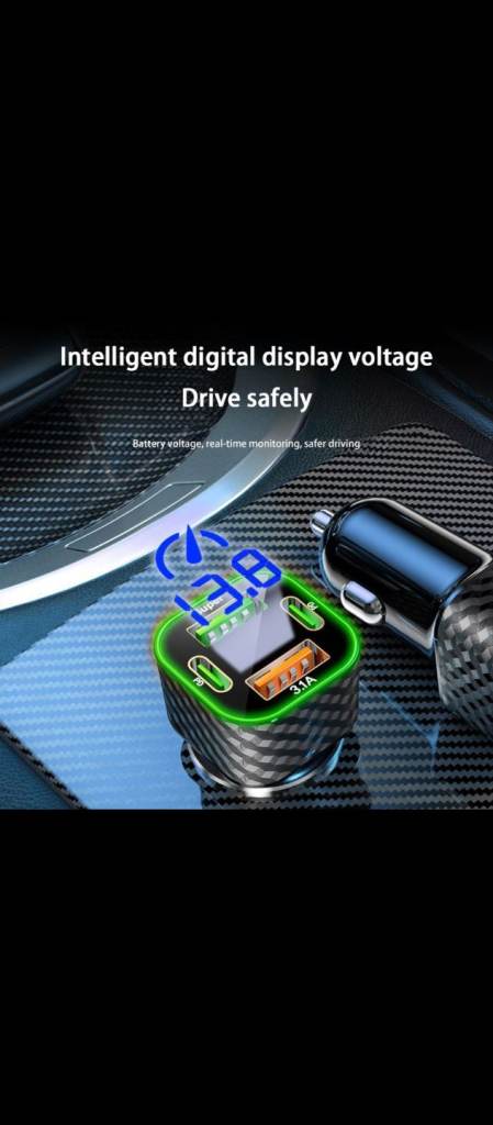 380W USB C Car Phone Charger Dual PD 4 in 1 with Voltage Display Super Fast Charge Adapter 