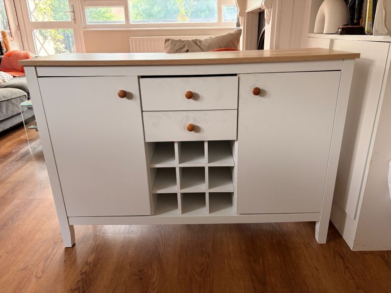 Freestanding Kitchen Sideboard With 9-bottle Wine Rack Natural Handle
