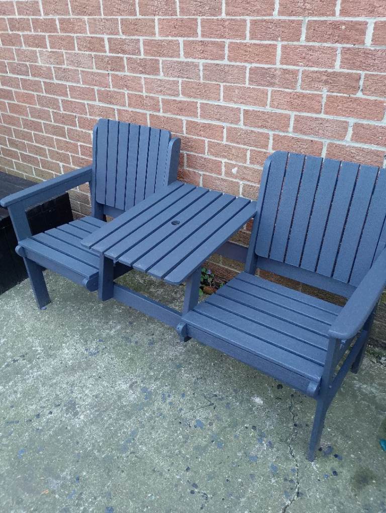 Refurbished teak jack and Jill garden seat 