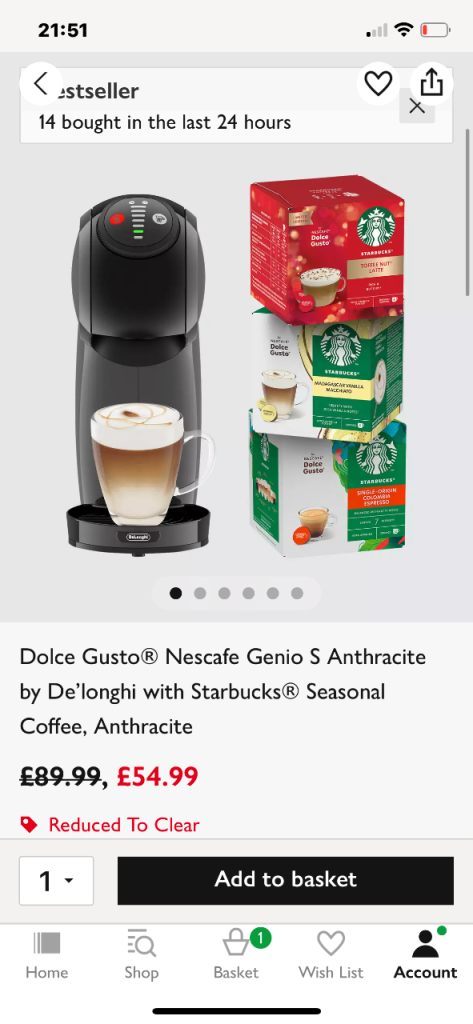 Dolce gusto coffee machine £20 , buyer to collect 