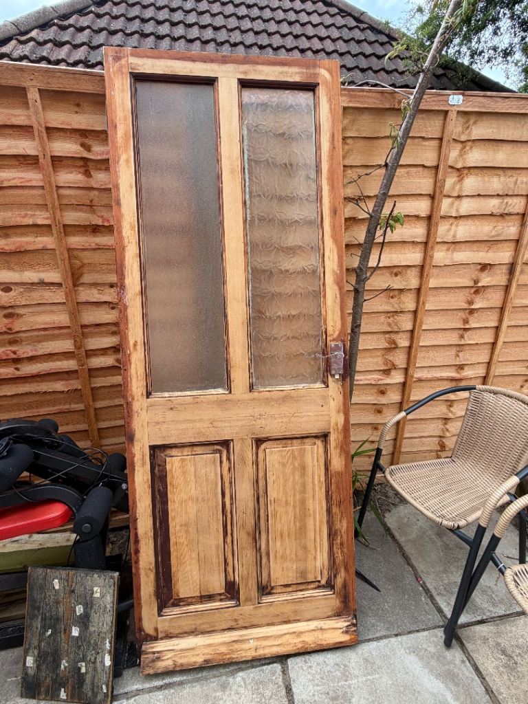 FREE Wooden Internal Door with Glass Panels – Fair Condition